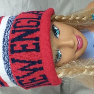 New England Women's Pom-Pom Beanie - Red and White